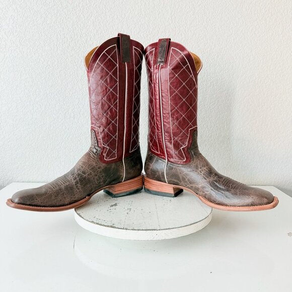 Rod Patrick Mens Cowboy Boots 14.5A Brown Mocha Bison Leather Soles Square Toe - Picture 7 of 12
